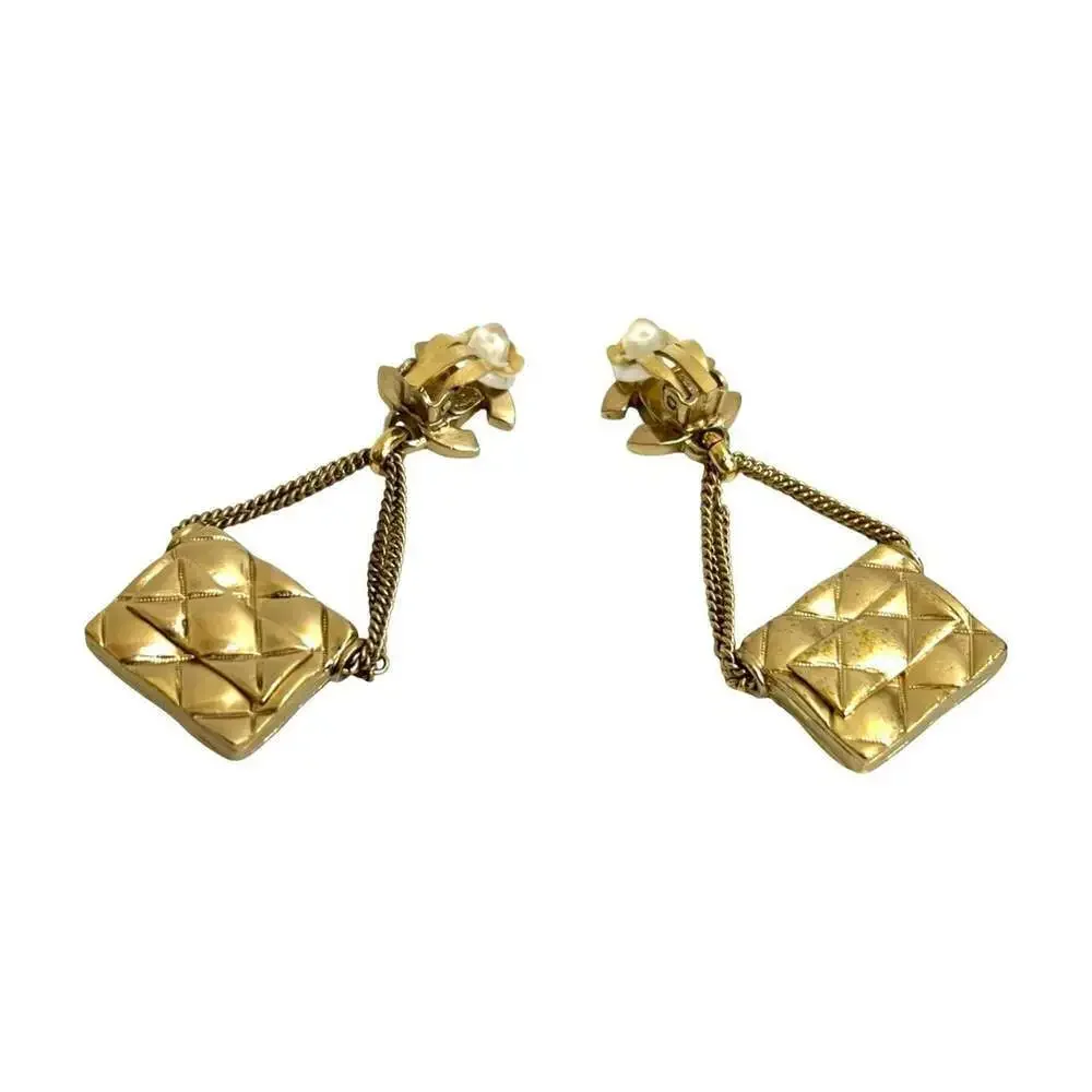 CHANEL Authentic Gold Logo Earrings